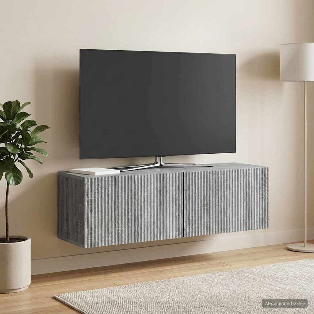 vidaXL Стенно монтиран ТВ шкаф 98 x 31 x 30 см Сива сонома