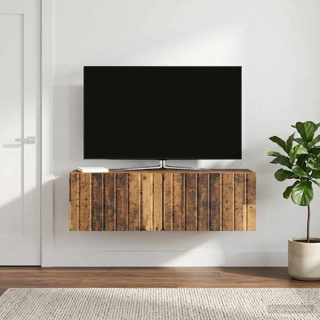 vidaXL Стенно монтиран ТВ шкаф 98 x 31 x 30 см Старо дърво