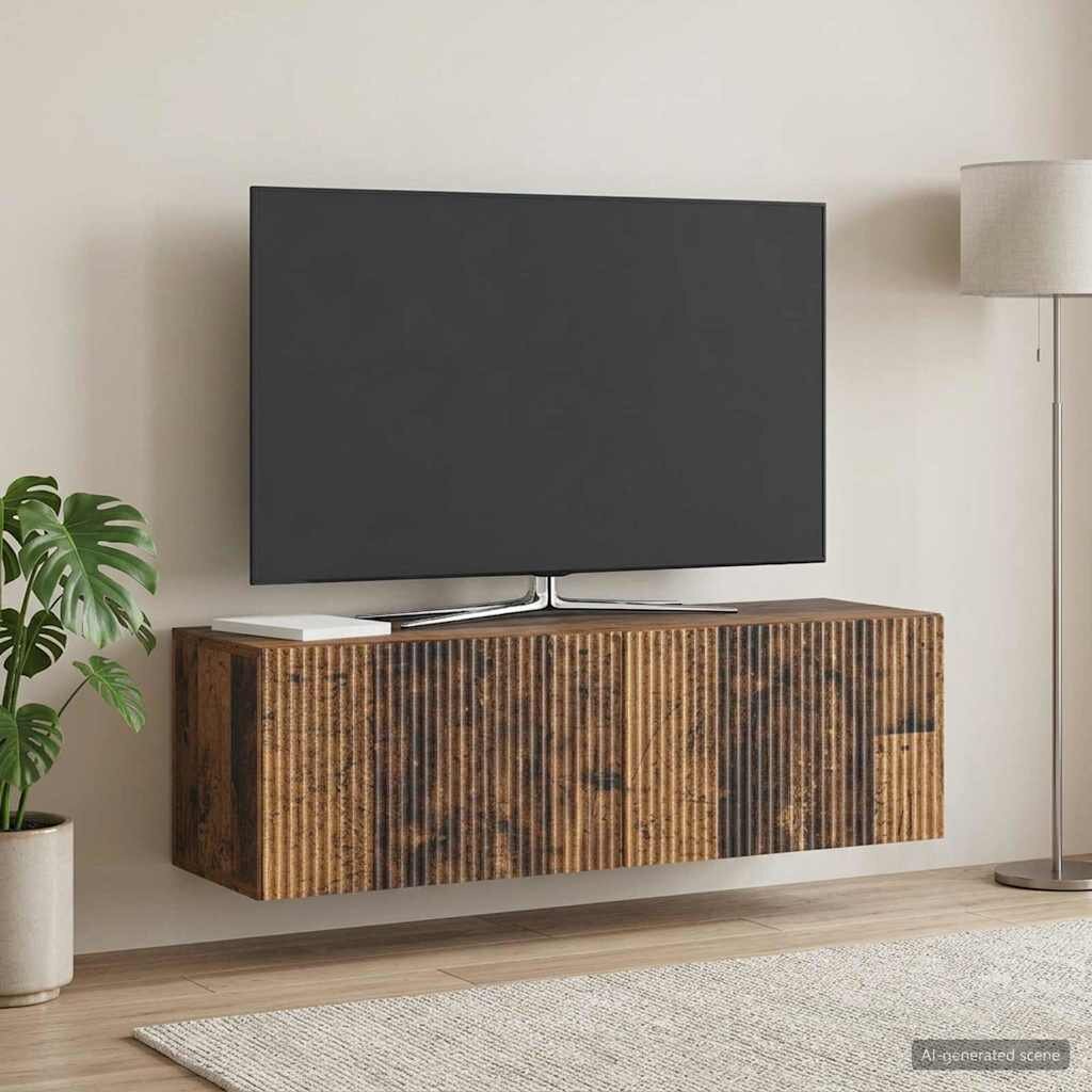 vidaXL Стенно монтиран ТВ шкаф 98 x 31 x 30 см Старо дърво