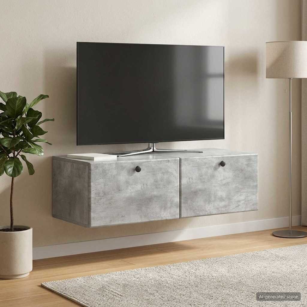 vidaXL Стенно монтиран ТВ шкаф 98 x 41 x 30 см Бетонно сиво