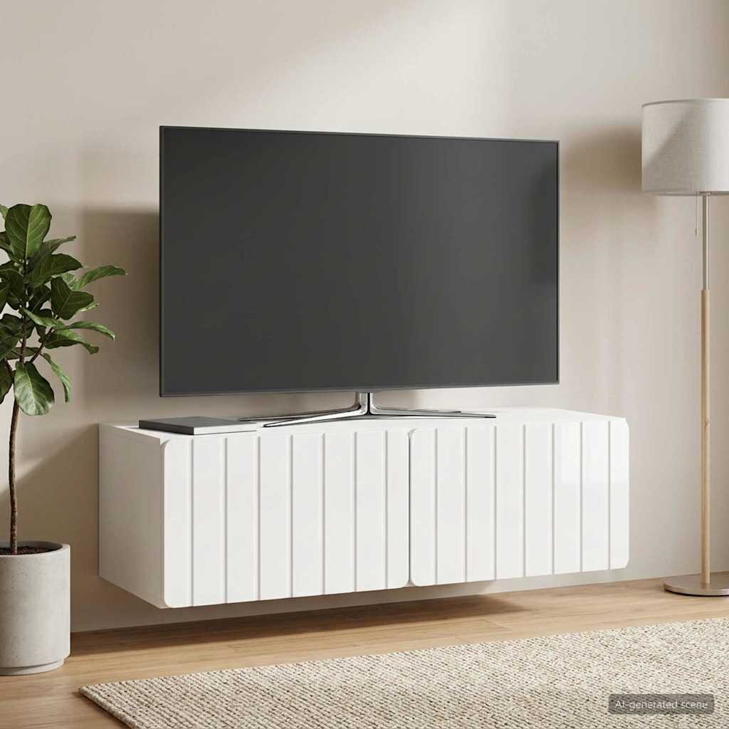 vidaXL Стенно монтиран ТВ шкаф 98 x 41 x 30 см Бял гланц