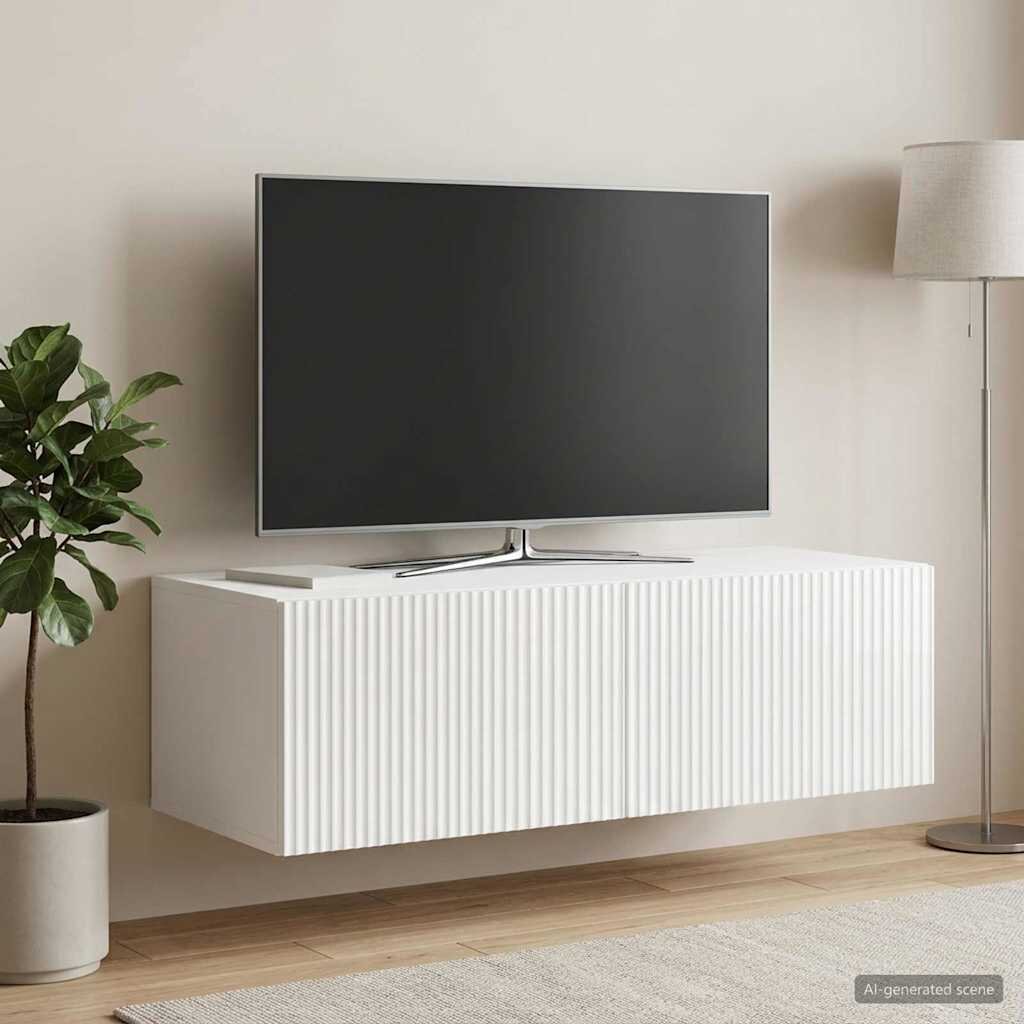 vidaXL Стенно монтиран ТВ шкаф 98 x 41 x 30 см Бял гланц
