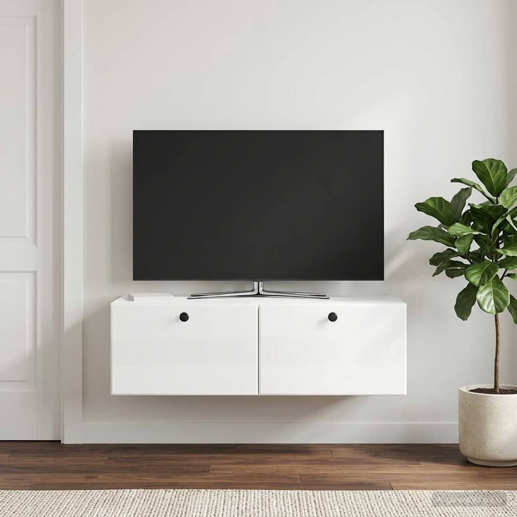 vidaXL Стенно монтиран ТВ шкаф 98 x 41 x 30 см Бял гланц