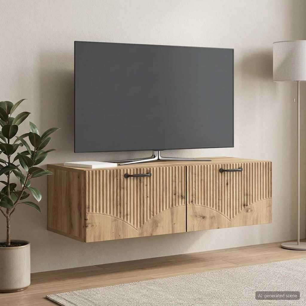 vidaXL Стенно монтиран ТВ шкаф 98 x 41 x 30 см Дъб артизан