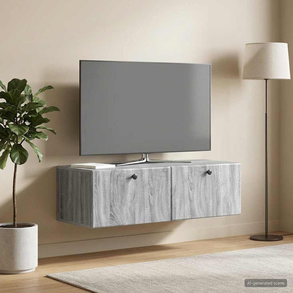 vidaXL Стенно монтиран ТВ шкаф 98 x 41 x 30 см Сив Сонома