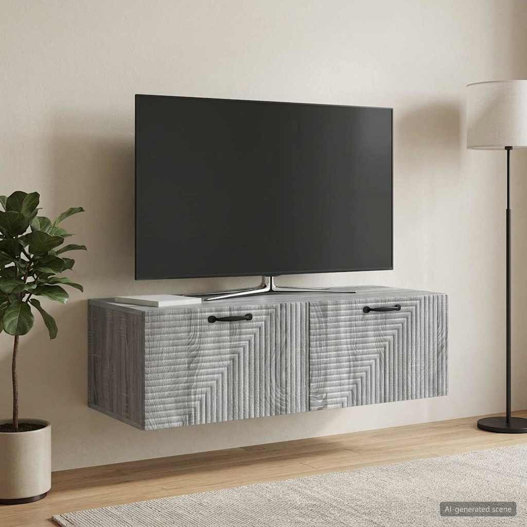 vidaXL Стенно монтиран ТВ шкаф 98 x 41 x 30 см Сива сонома