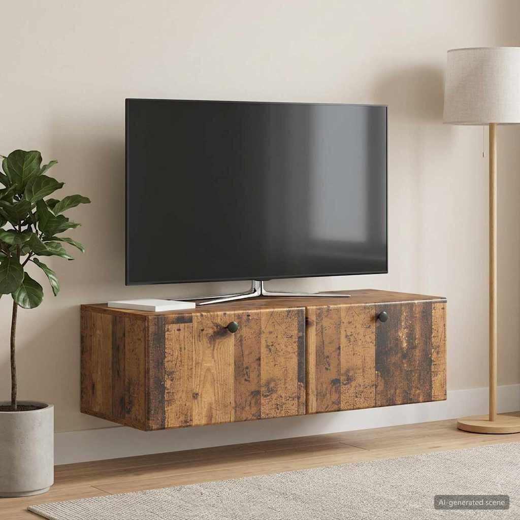 vidaXL Стенно монтиран ТВ шкаф 98 x 41 x 30 см Старо дърво