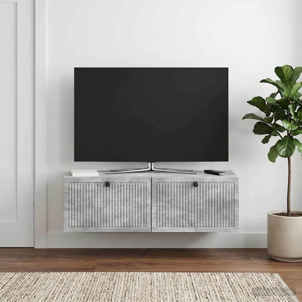 vidaXL Стенно монтиран ТВ шкаф Бетонно сиво 98 x 31 x 30 см