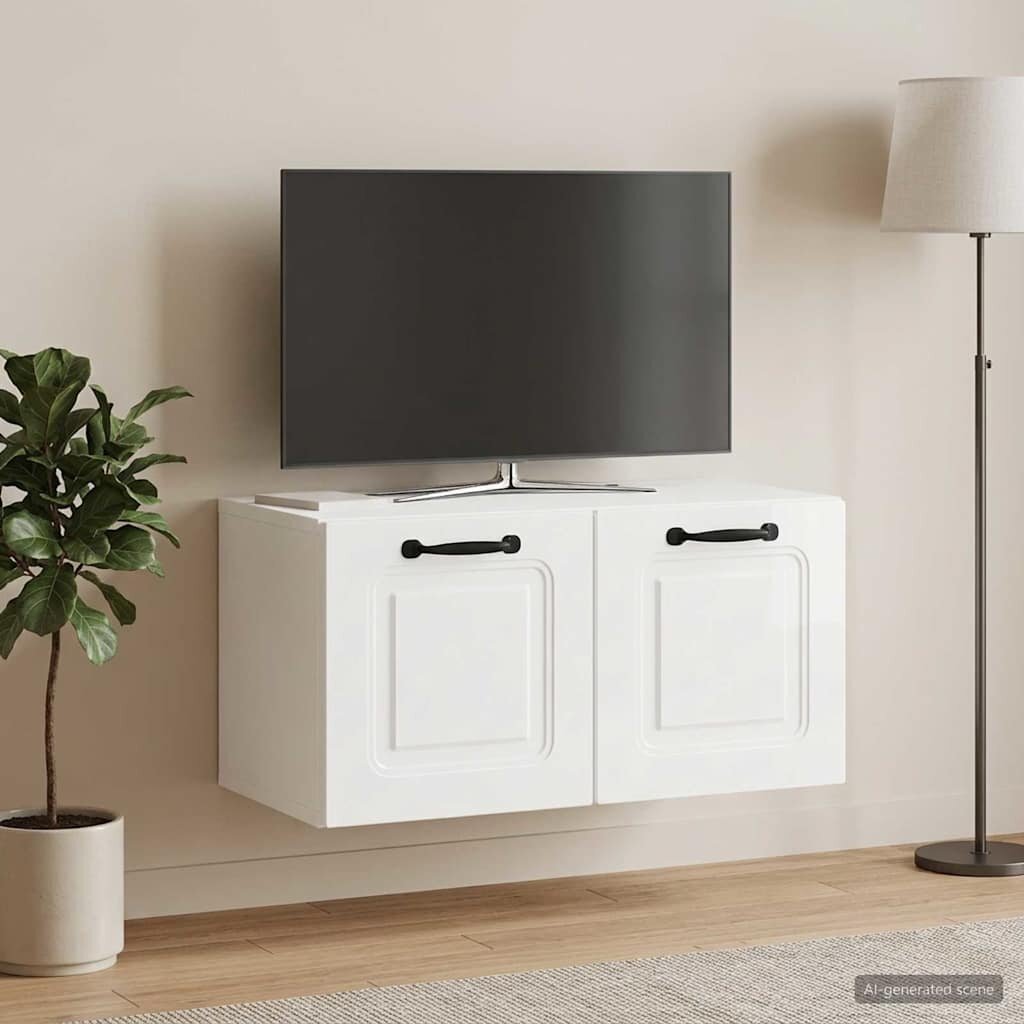 vidaXL Стенно монтиран ТВ шкаф Бял гланц 595 x 31 x 30 см