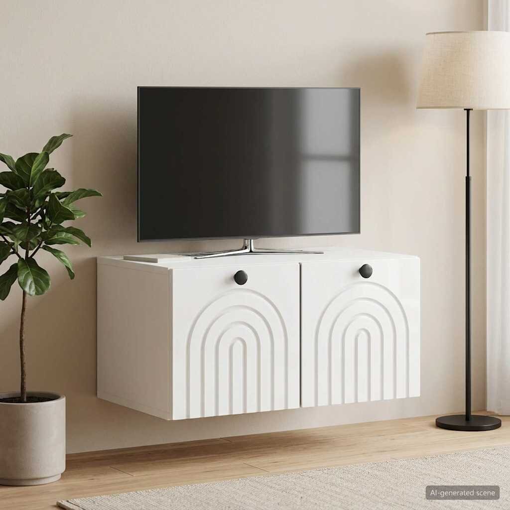 vidaXL Стенно монтиран ТВ шкаф Бял гланц 595 x 41 x 30 см