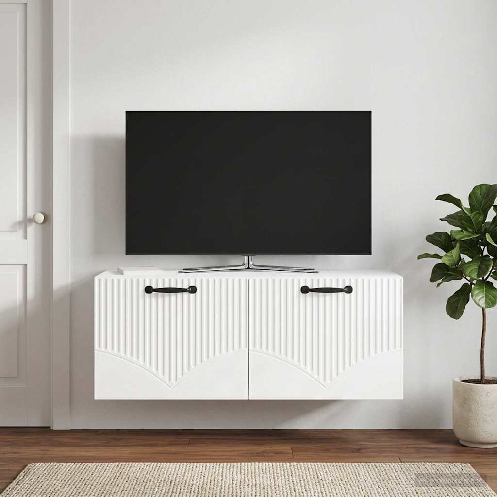 vidaXL Стенно монтиран ТВ шкаф Бял гланц 785 x 31 x 30 см