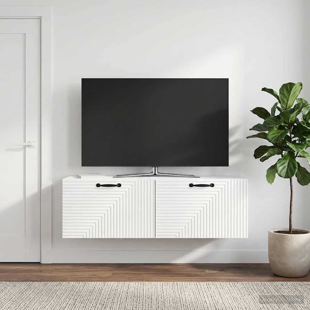 vidaXL Стенно монтиран ТВ шкаф Бял гланц 98 x 31 x 30 см