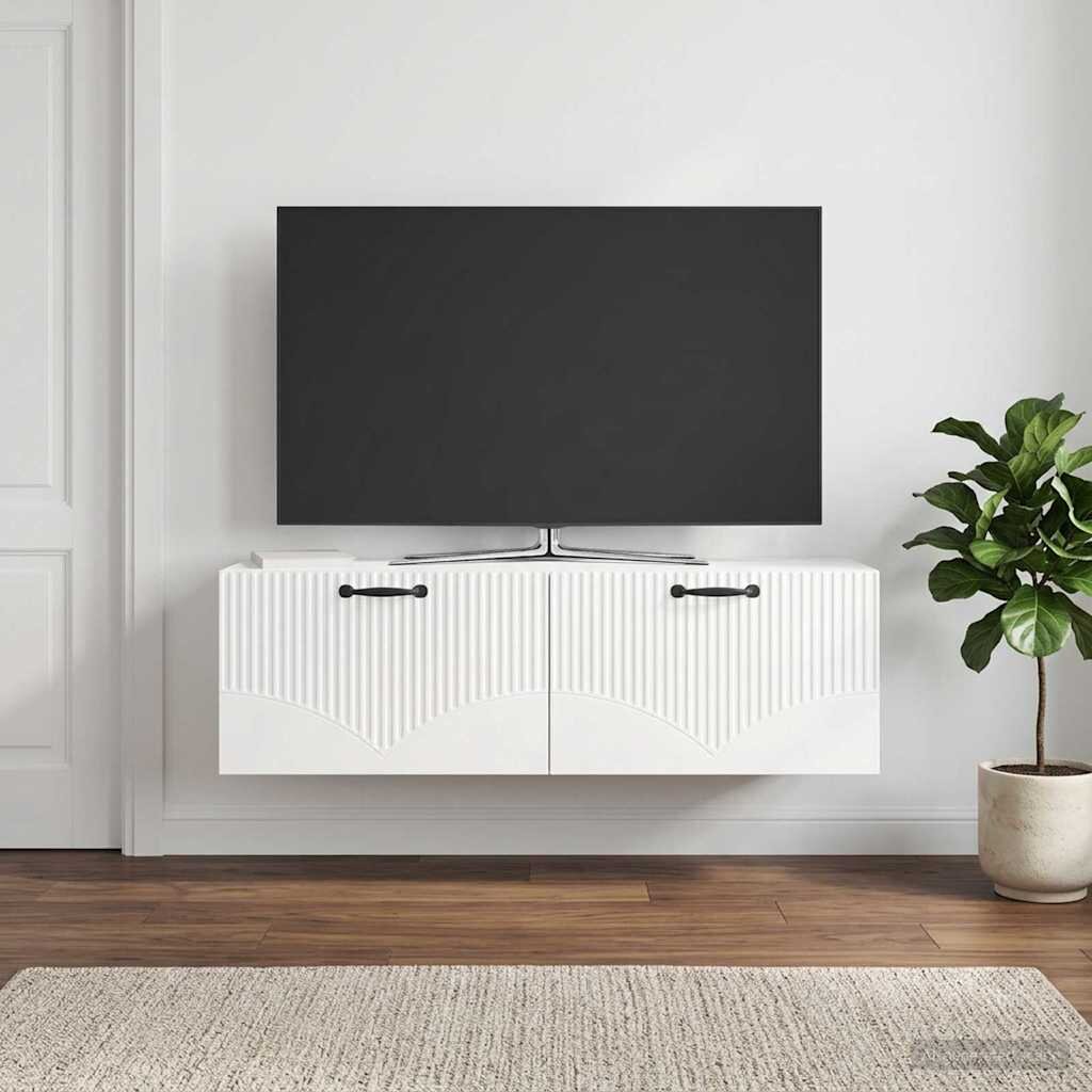 vidaXL Стенно монтиран ТВ шкаф Бял гланц 98 x 31 x 30 см