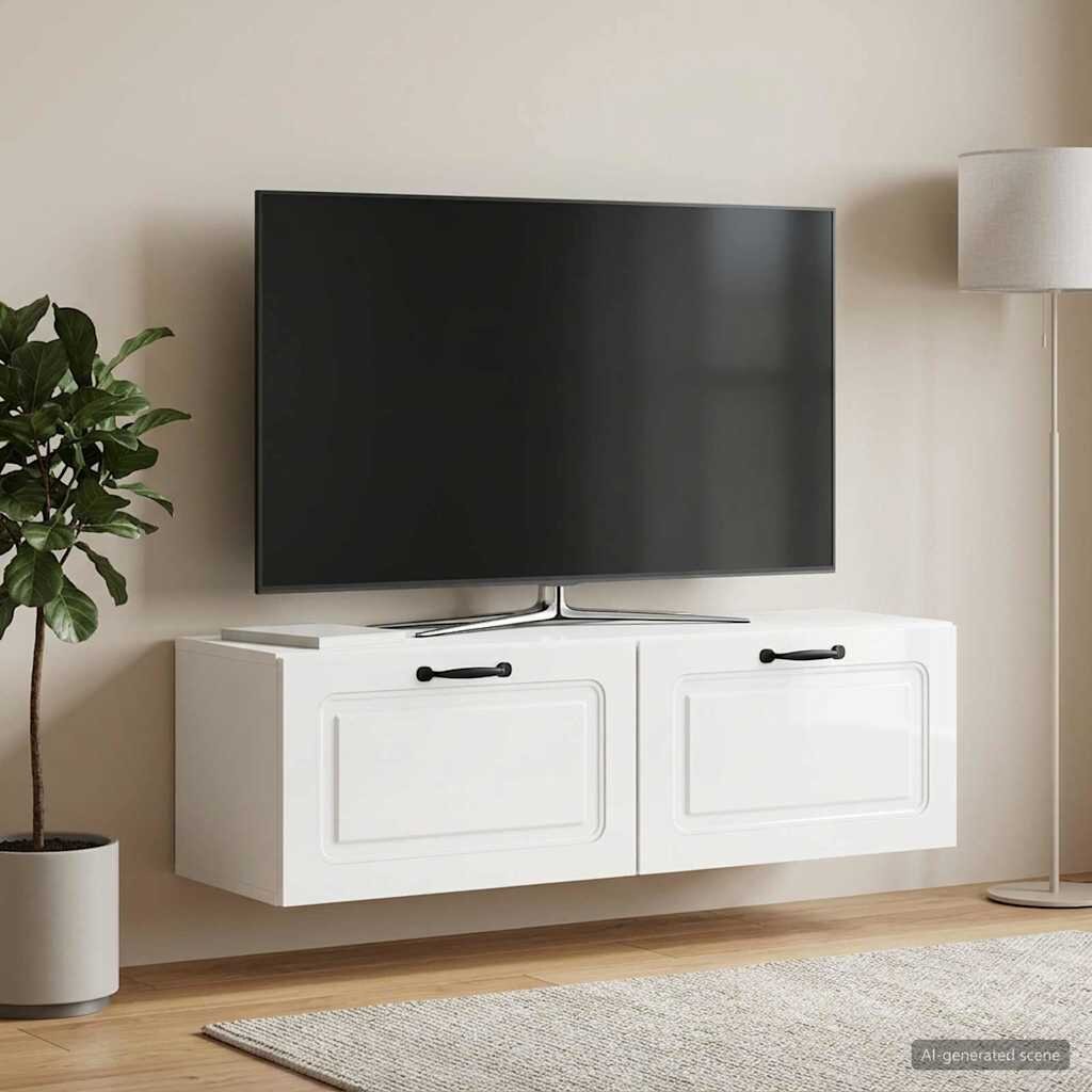 vidaXL Стенно монтиран ТВ шкаф Бял гланц 98 x 31 x 30 см