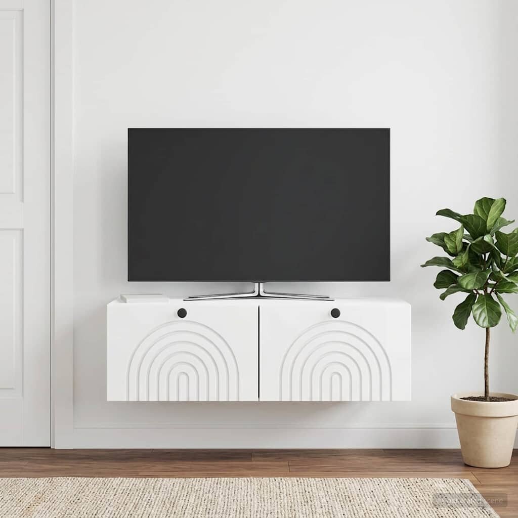 vidaXL Стенно монтиран ТВ шкаф Бял гланц 98 x 41 x 30 см