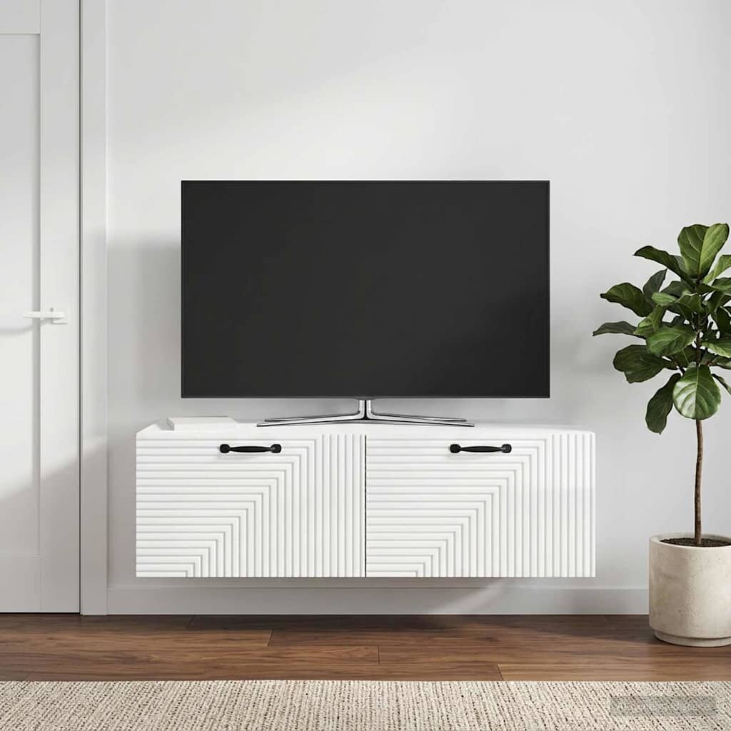 vidaXL Стенно монтиран ТВ шкаф Бял гланц 98 x 41 x 30 см