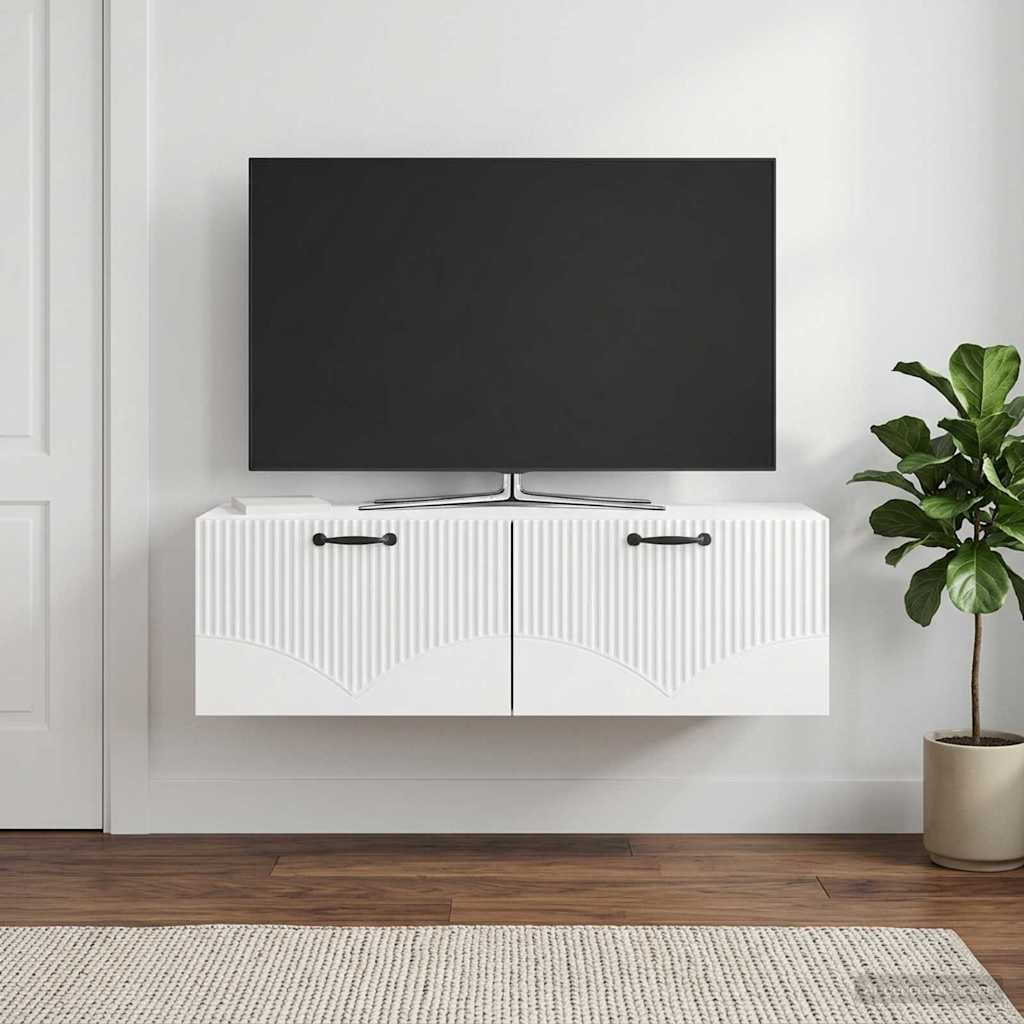vidaXL Стенно монтиран ТВ шкаф Бял гланц 98 x 41 x 30 см