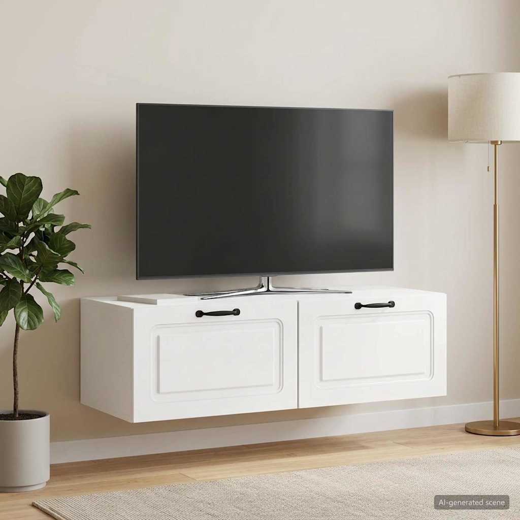 vidaXL Стенно монтиран ТВ шкаф Бял гланц 98 x 41 x 30 см