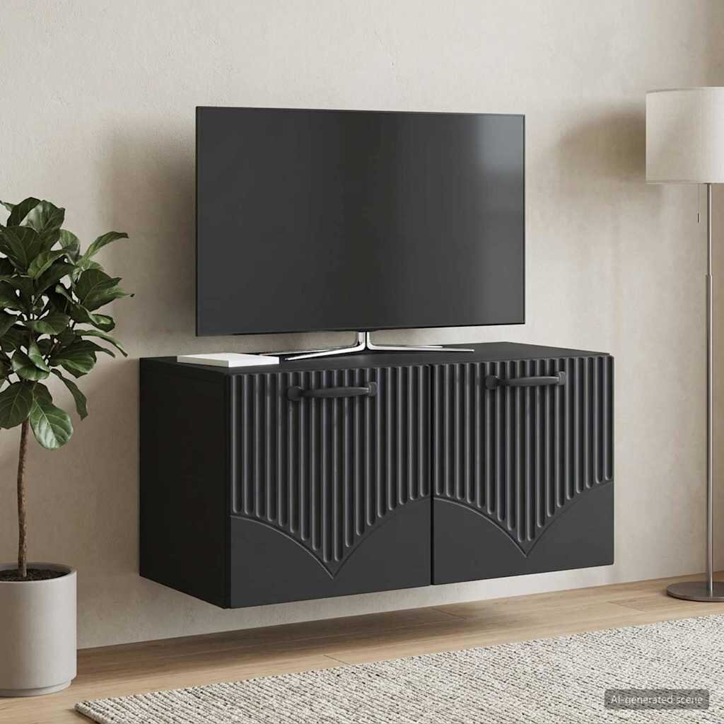 vidaXL Стенно монтиран ТВ шкаф Черно 595 x 31 x 30 см