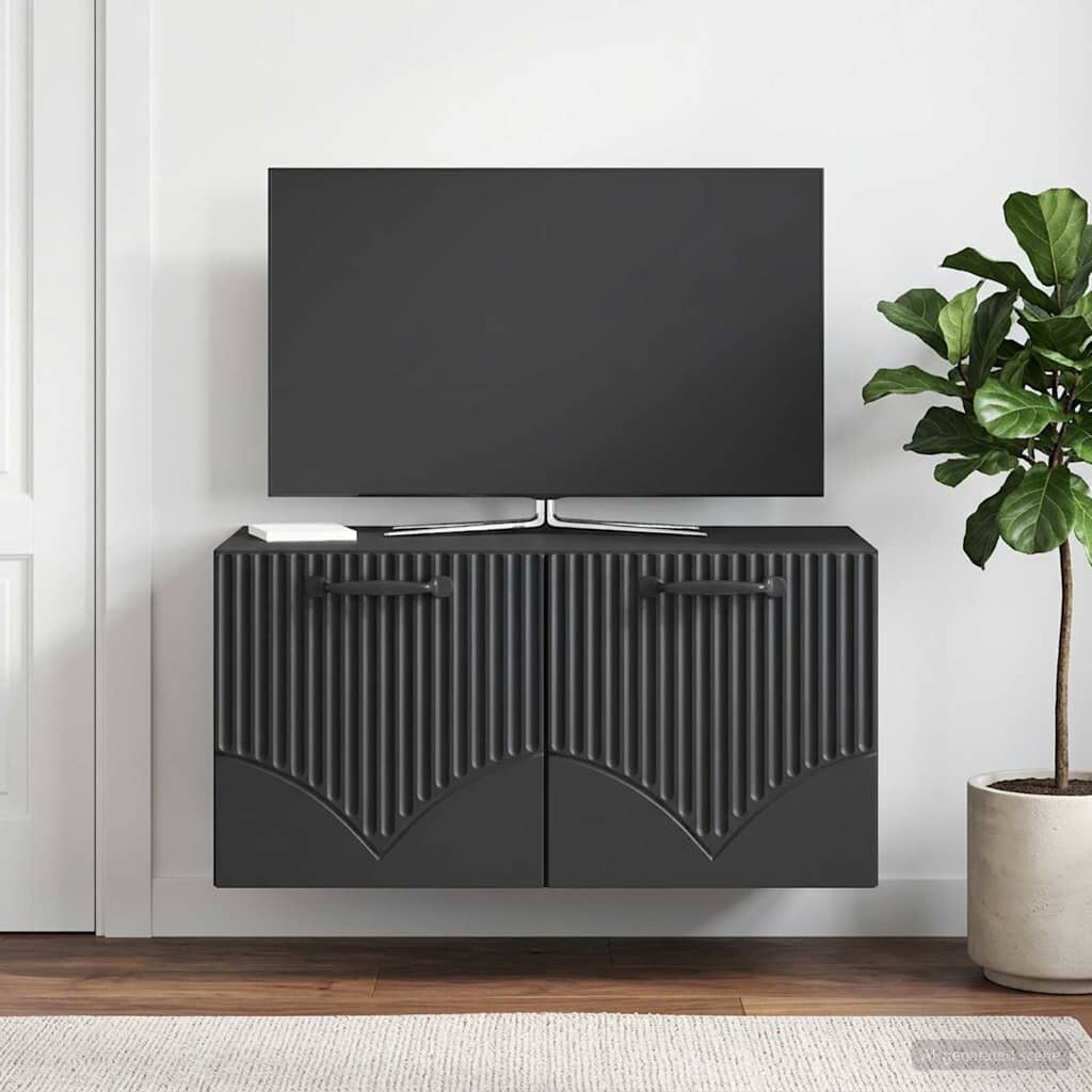 vidaXL Стенно монтиран ТВ шкаф Черно 595 x 41 x 30 см