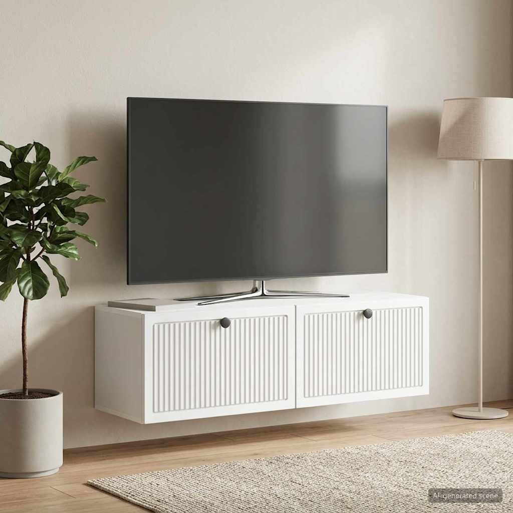 vidaXL Стенно монтиран ТВ шкаф Монтиране на стена Бяло 98 x 31 x 30 см