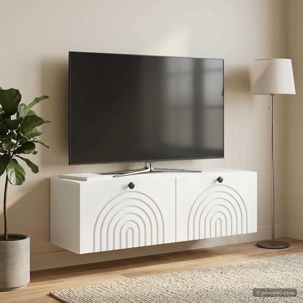vidaXL Стенно монтиран ТВ шкаф Монтиране на стена Бяло 98 x 31 x 30 см