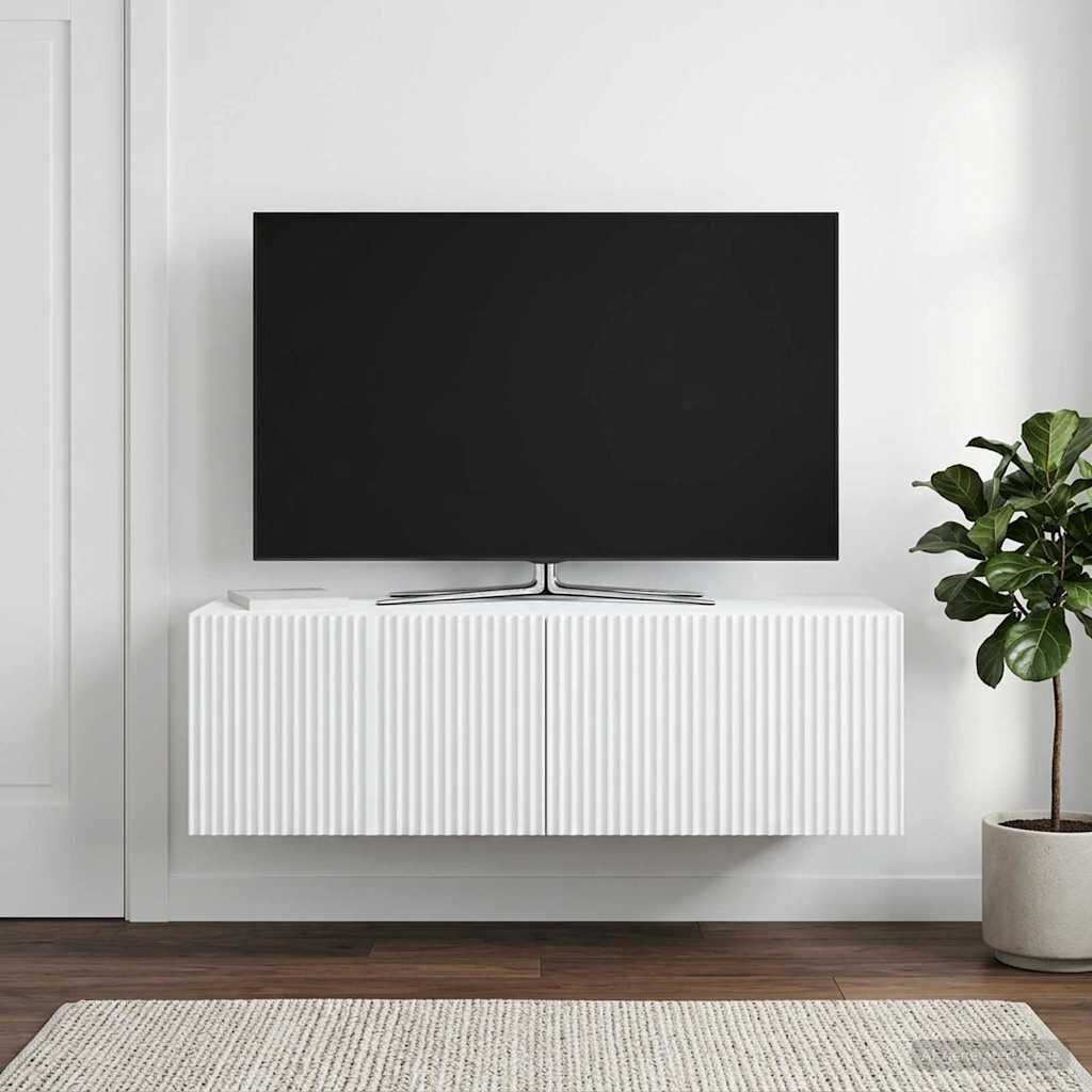 vidaXL Стенно монтиран ТВ шкаф Монтиране на стена Бяло 98 x 31 x 30 см