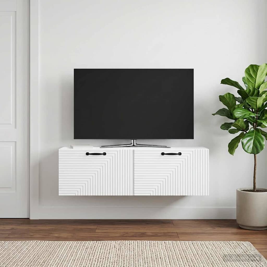 vidaXL Стенно монтиран ТВ шкаф Монтиране на стена Бяло 98 x 31 x 30 см