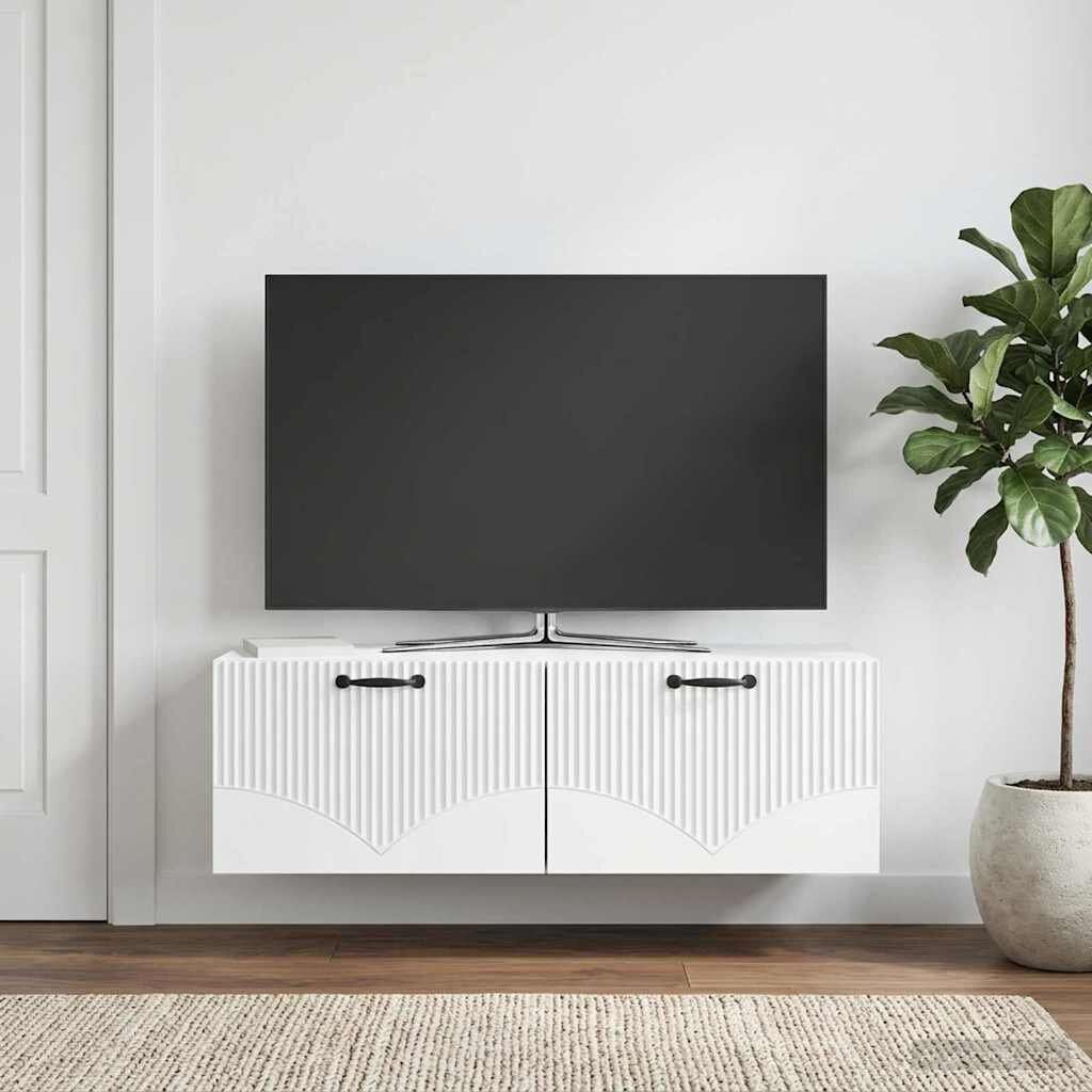 vidaXL Стенно монтиран ТВ шкаф Монтиране на стена Бяло 98 x 31 x 30 см