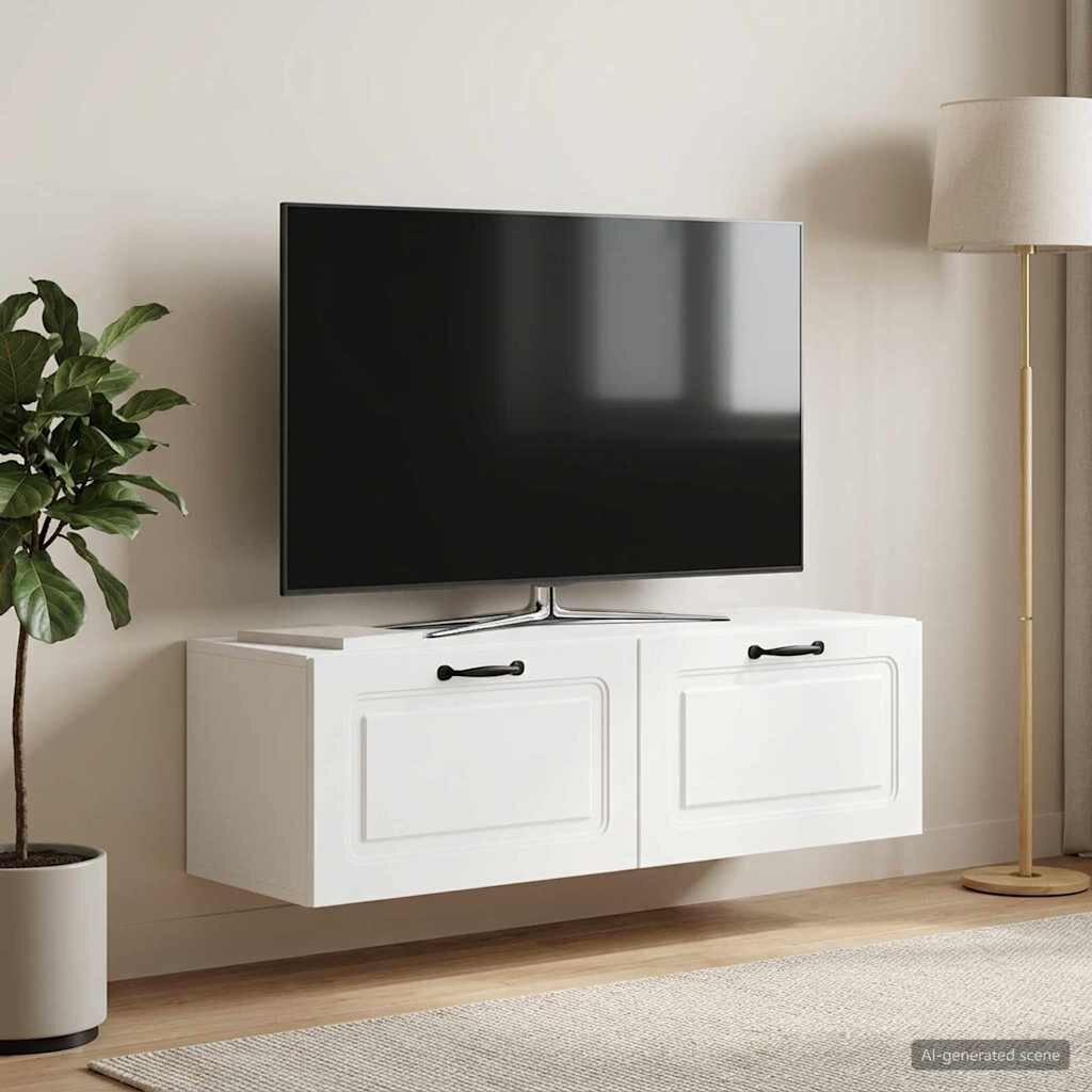 vidaXL Стенно монтиран ТВ шкаф Монтиране на стена Бяло 98 x 31 x 30 см
