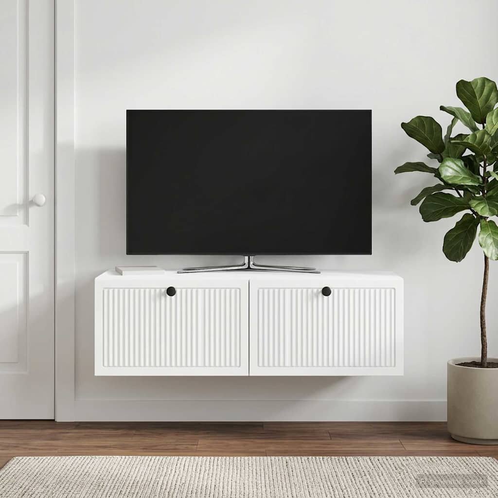 vidaXL Стенно монтиран ТВ шкаф Монтиране на стена Бяло 98 x 41 x 30 см