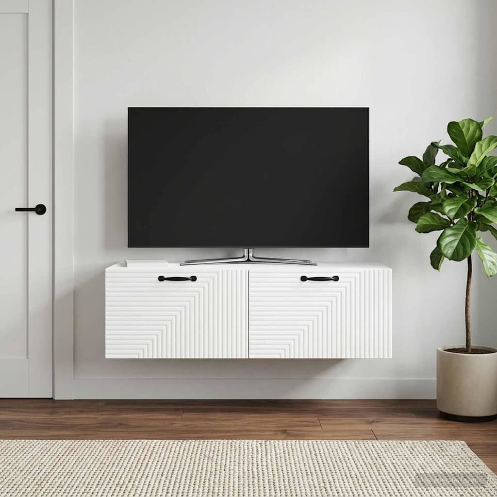 vidaXL Стенно монтиран ТВ шкаф Монтиране на стена Бяло 98 x 41 x 30 см