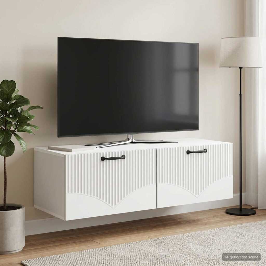 vidaXL Стенно монтиран ТВ шкаф Монтиране на стена Бяло 98 x 41 x 30 см