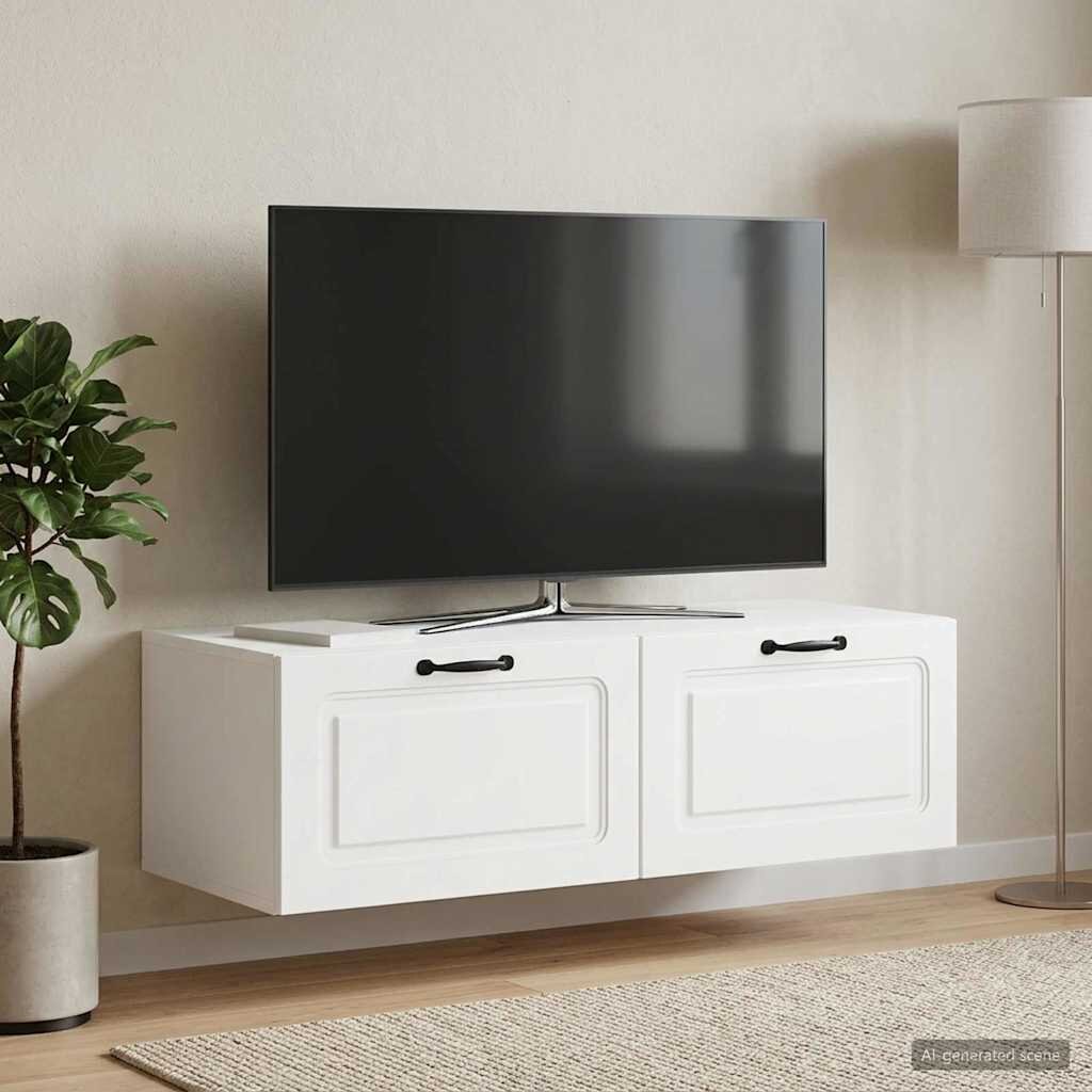 vidaXL Стенно монтиран ТВ шкаф Монтиране на стена Бяло 98 x 41 x 30 см