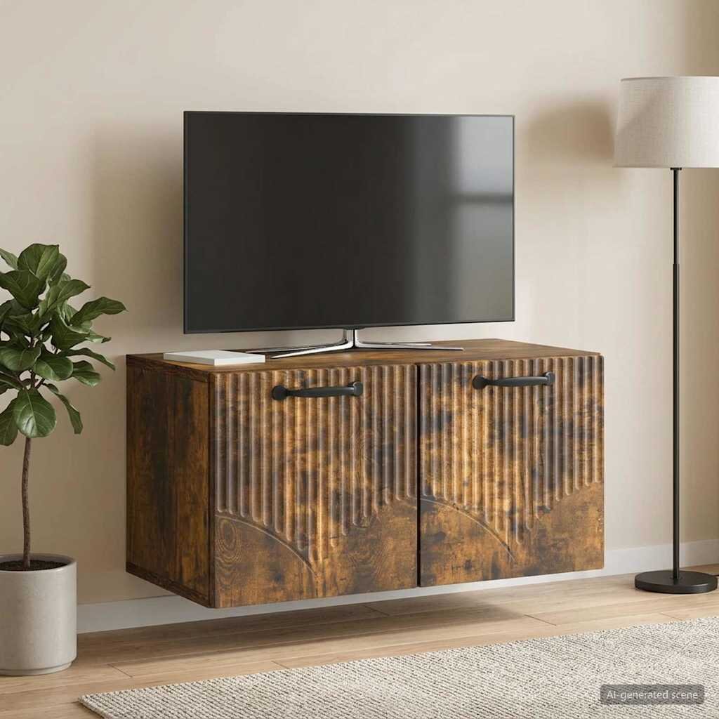 vidaXL Стенно монтиран ТВ шкаф Опушен дъб 595 x 31 x 30 см