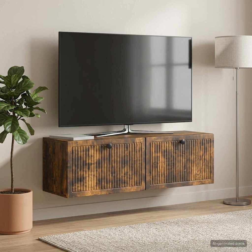 vidaXL Стенно монтиран ТВ шкаф Опушен дъб 98 x 31 x 30 см