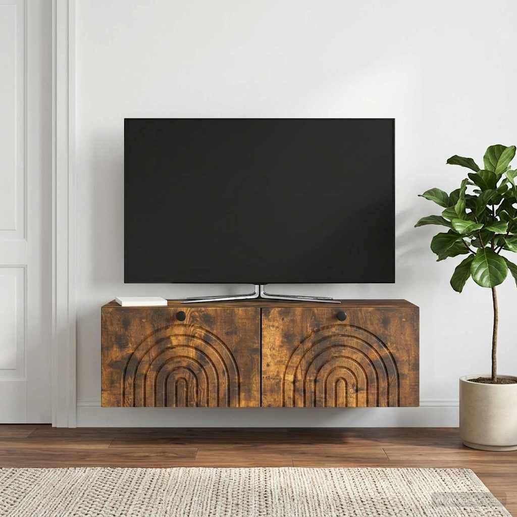 vidaXL Стенно монтиран ТВ шкаф Опушен дъб 98 x 31 x 30 см