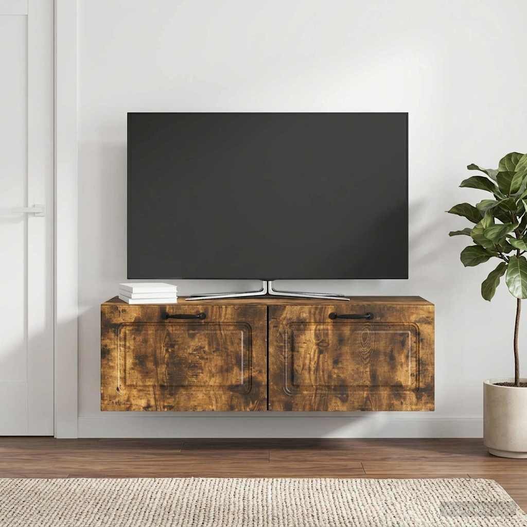 vidaXL Стенно монтиран ТВ шкаф Опушен дъб 98 x 31 x 30 см