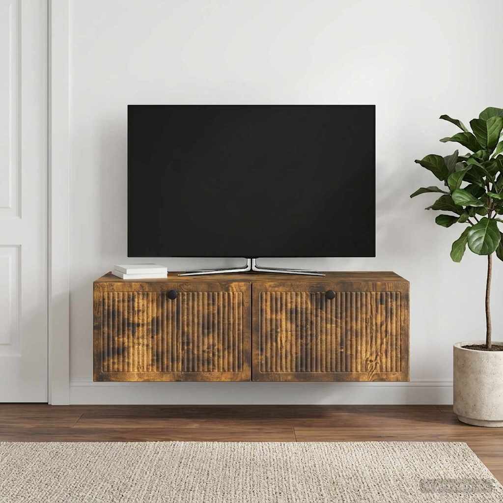 vidaXL Стенно монтиран ТВ шкаф Опушен дъб 98 x 41 x 30 см