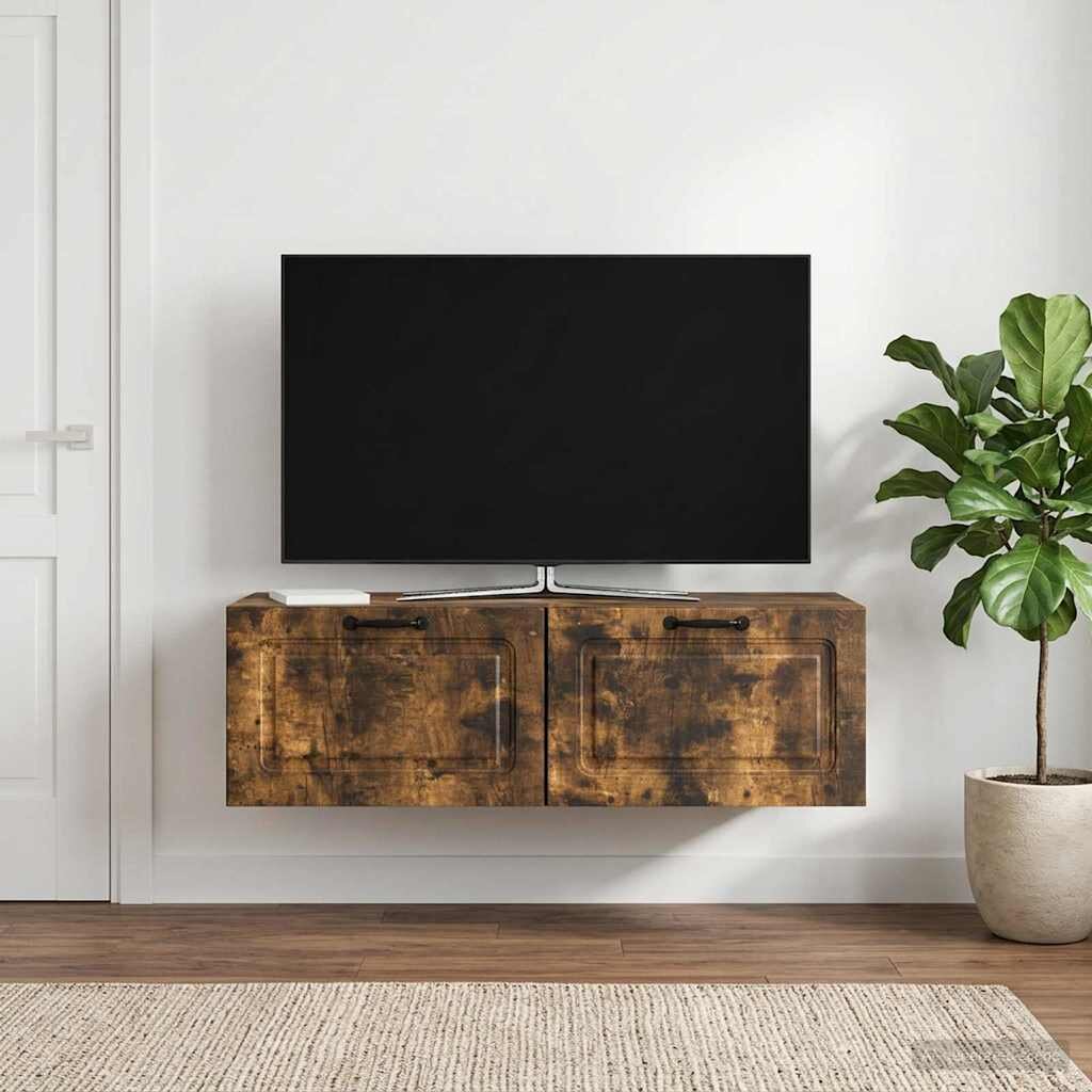 vidaXL Стенно монтиран ТВ шкаф Опушен дъб 98 x 41 x 30 см