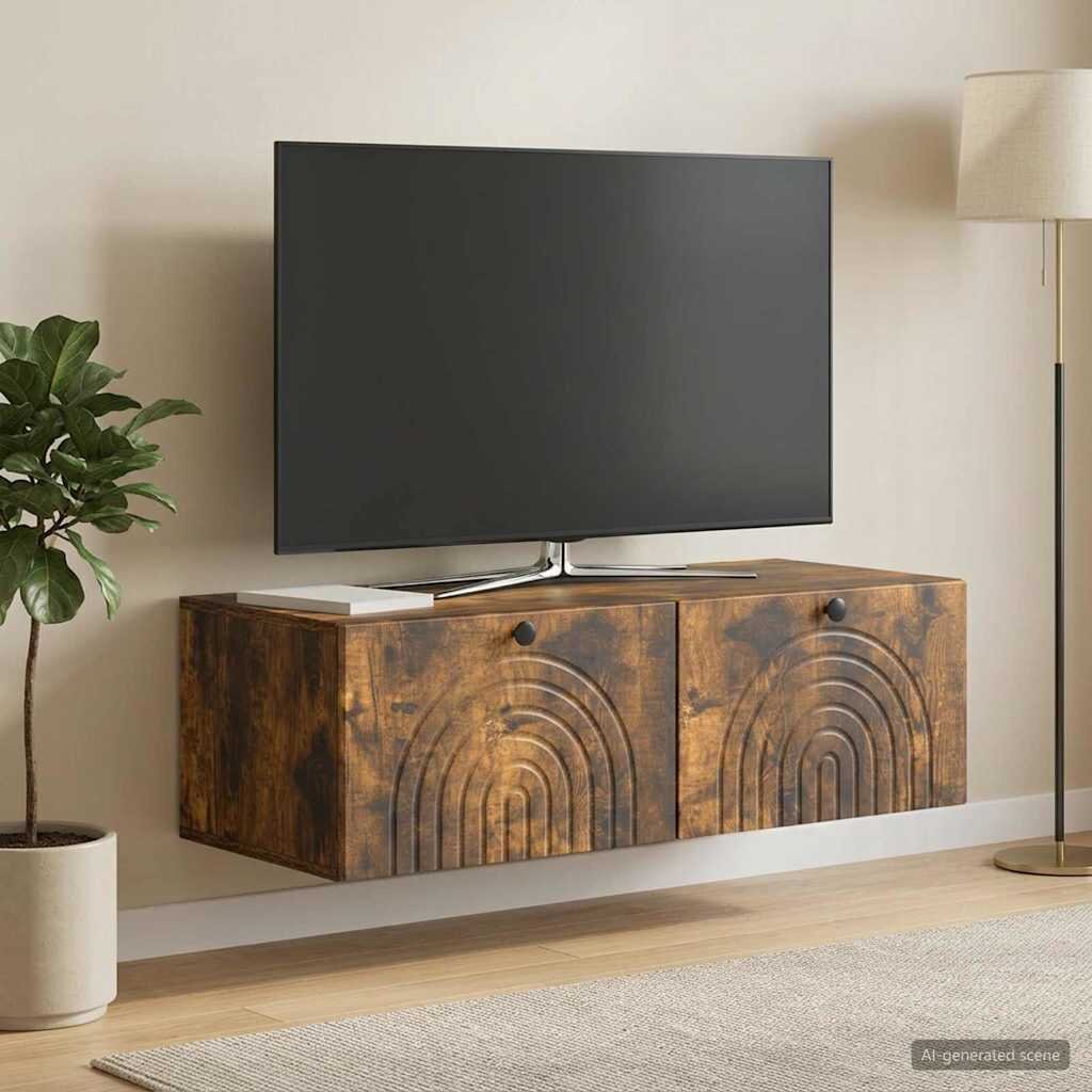 vidaXL Стенно монтиран ТВ шкаф Опушен дъб 99 x 41 x 30 см