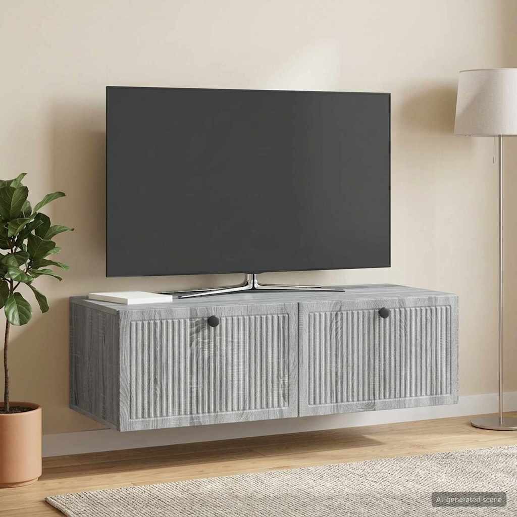 vidaXL Стенно монтиран ТВ шкаф Сива сонома 98 x 41 x 30 см