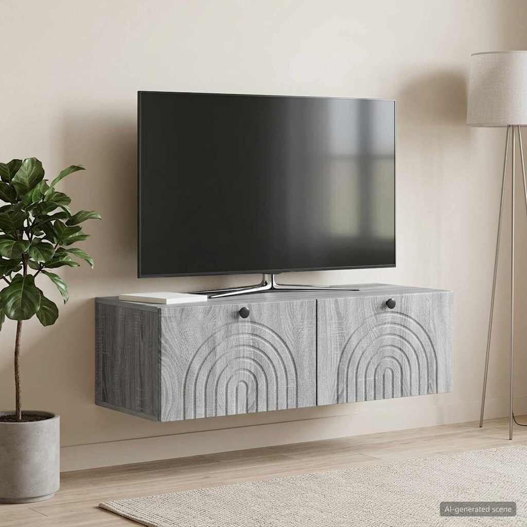 vidaXL Стенно монтиран ТВ шкаф Сива сонома 99 x 41 x 30 см