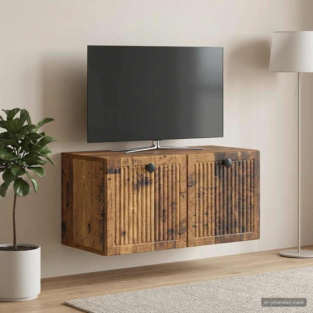 vidaXL Стенно монтиран ТВ шкаф Старо дърво 595 x 31 x 30 см