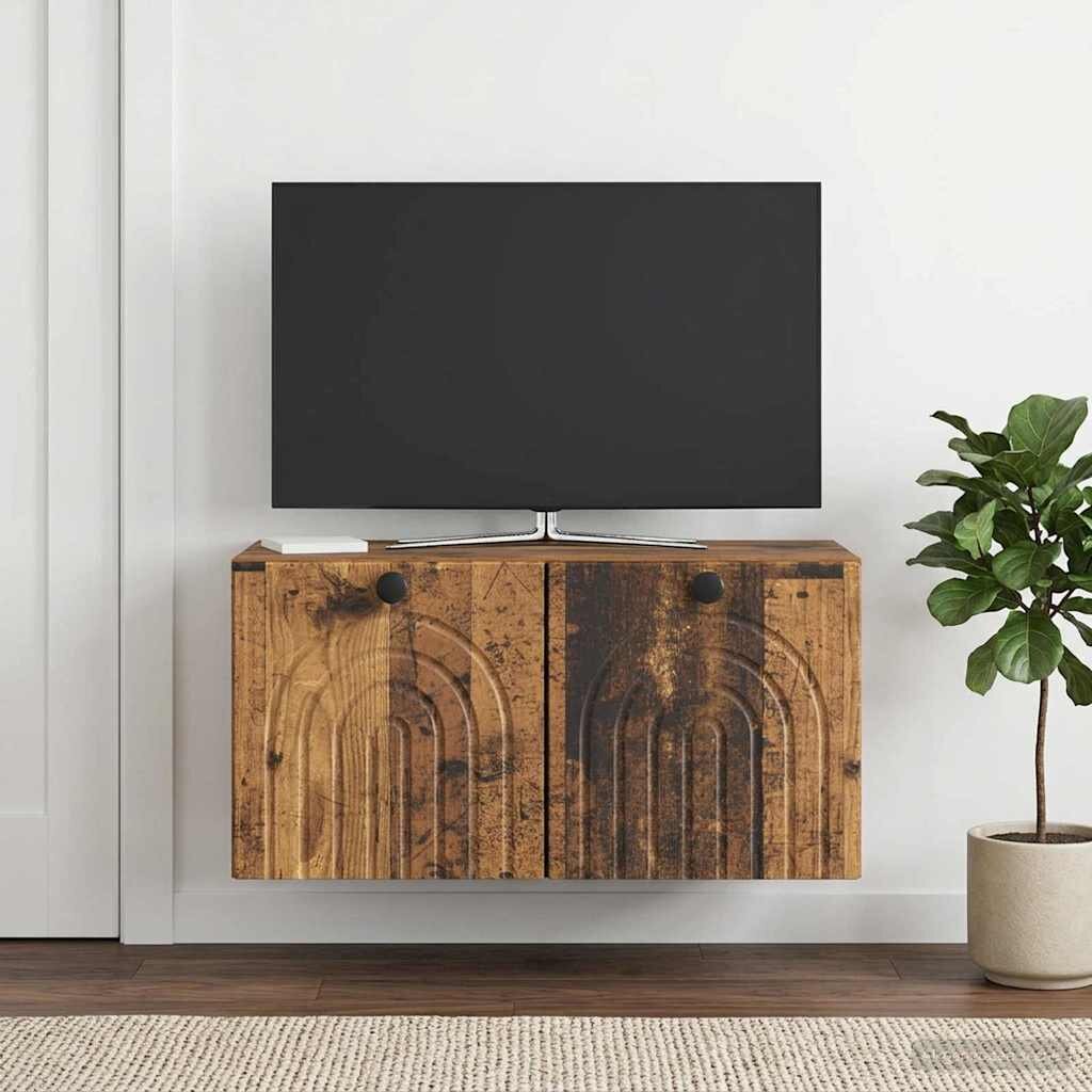 vidaXL Стенно монтиран ТВ шкаф Старо дърво 595 x 31 x 30 см