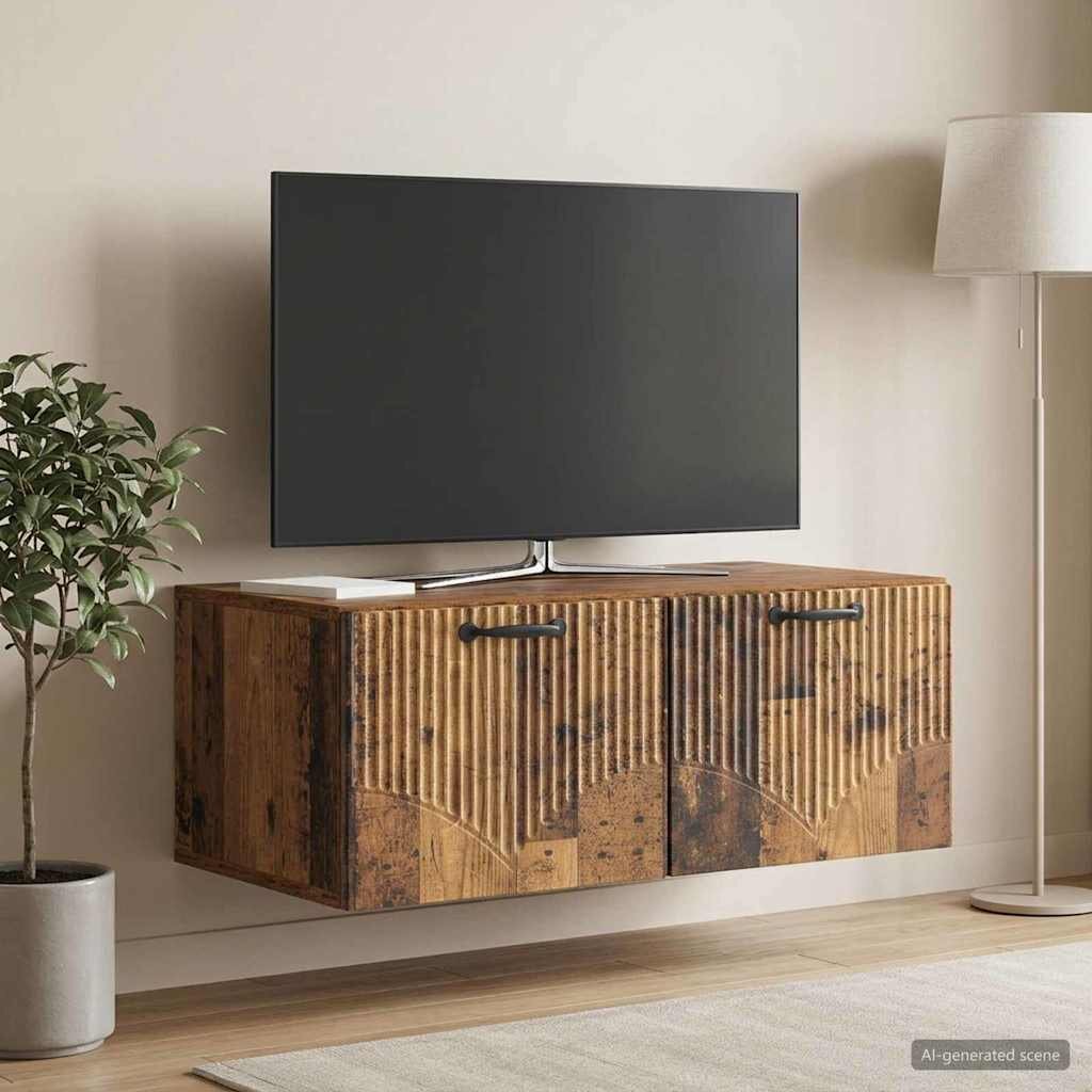 vidaXL Стенно монтиран ТВ шкаф Старо дърво 785 x 41 x 30 см