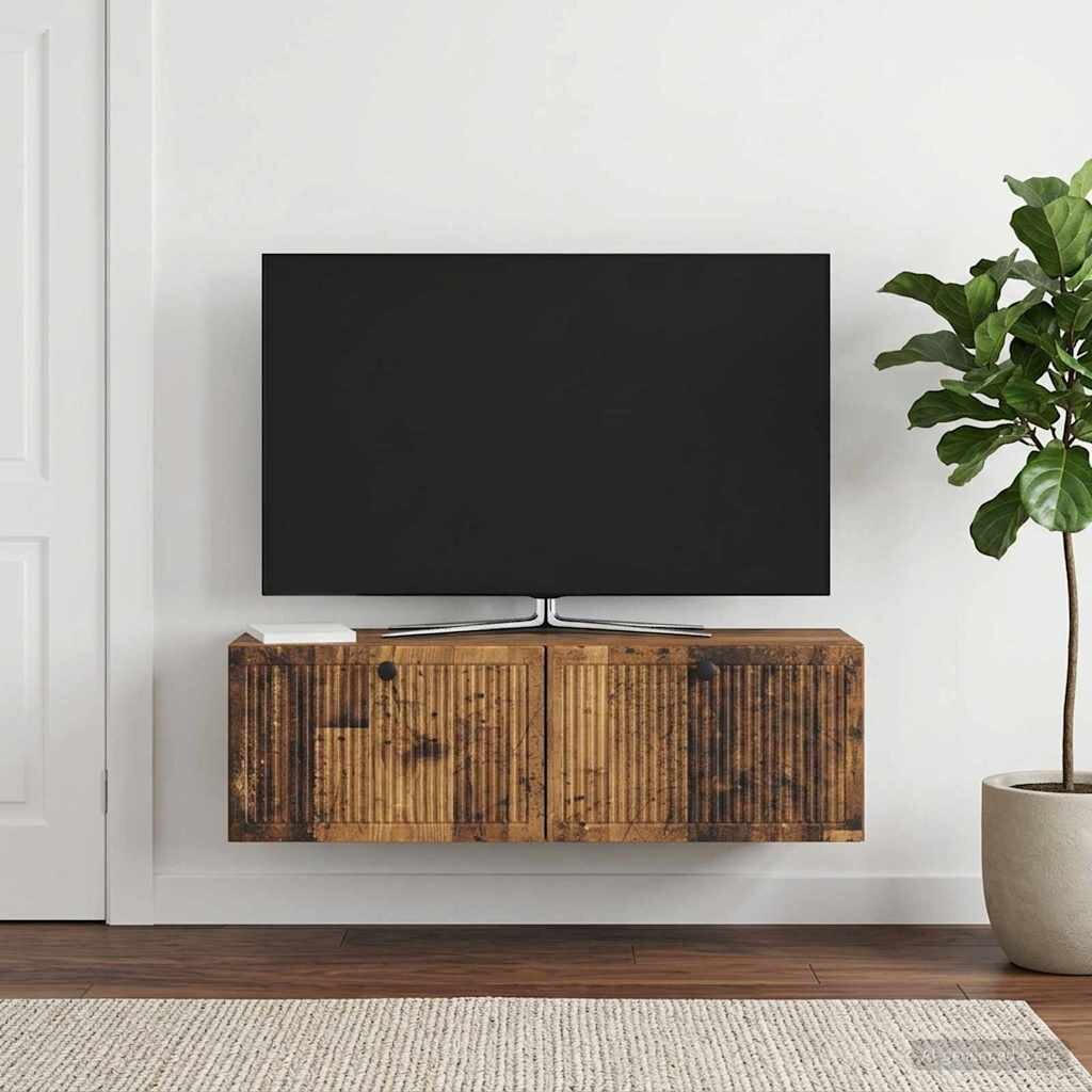 vidaXL Стенно монтиран ТВ шкаф Старо дърво 98 x 31 x 30 см