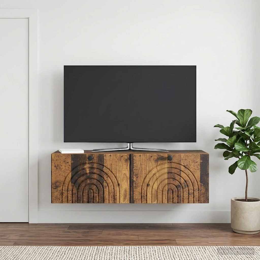 vidaXL Стенно монтиран ТВ шкаф Старо дърво 98 x 31 x 30 см