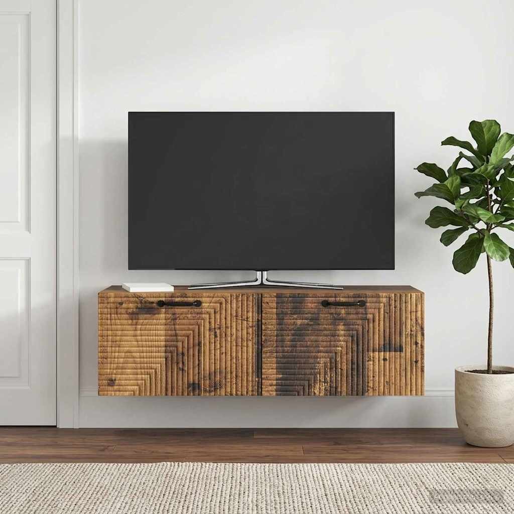 vidaXL Стенно монтиран ТВ шкаф Старо дърво 98 x 31 x 30 см