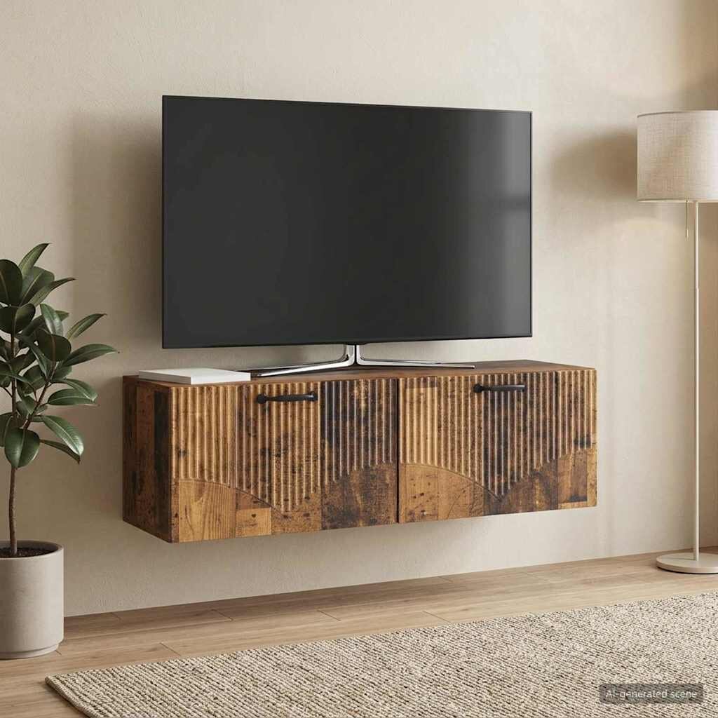vidaXL Стенно монтиран ТВ шкаф Старо дърво 98 x 31 x 30 см